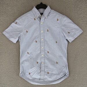 Ralph Lauren Men’s small AOP logo Light Blue short sleeve Button Down Shirt